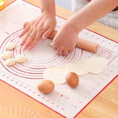 Silicone pastry matThis heat resistant (up to 260 degrees Celsius or 500 degrees fahrenheit) non-stick baking mat is a great helper in the kitchen. The food will not stick to it, so it is very easy to wash it under running water or in the dishwasher. You 3