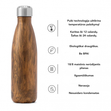 Thermo water bottle 'Classic' Green Wood 1